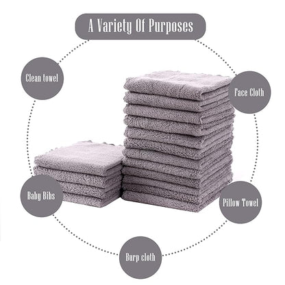Cute Castle Ultra-Soft Baby Washcloths, 16 Pack - 9" by 9", Gentle on Sensitive Skin for Face and Body, Plush, Super Absorbent Wash Clothes for Girls and Boys, Grey