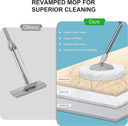 Compact Spin Mop for Apartments & Small Spaces, Clean & Dirty Water Separation Mop Bucket for Pet Owners & Daily Cleaning,360° Swivel Wheels, Safe for Hardwood & Tile, Adjustable Handle, 6 Mop Heads