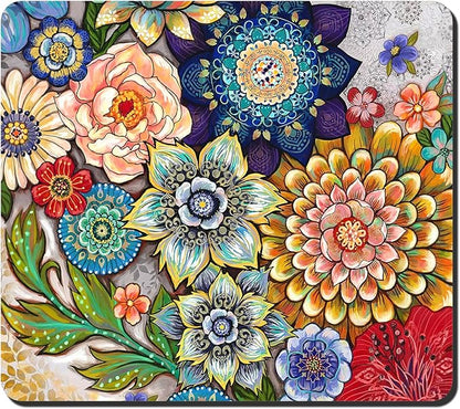 Rnivvi Dish Drying Mat for Kitchen Counter, 16 x 18" Cute Flower Theme Absorbent Heat Resistant Drying Pad with Non-slip Rubber, Coffee Bar Mats for Coffee Machine Dish Rack, Mandala Floral