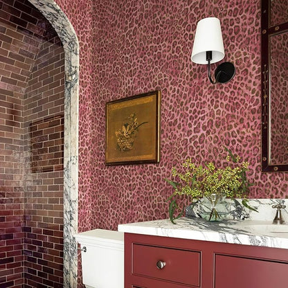 JiffDiff Upgrade Leopard Print Peel and Stick Wallpaper, 17.3" x 1200" Waterproof Removable Self Adhesive Wallpaper, Pink Unique Funky Cheetah Contact Paper for Bedroom, Bathroom, Decor