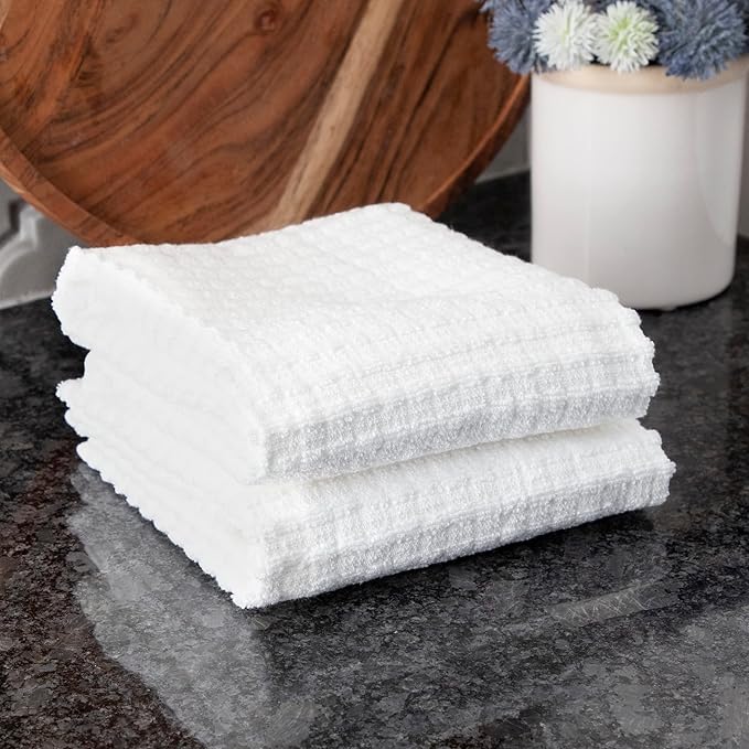 Ritz Royale Collection 100% Combed Terry Cotton, Highly Absorbent, Oversized, Kitchen Towel Set, 28" x 18", 2-Pack, Solid White