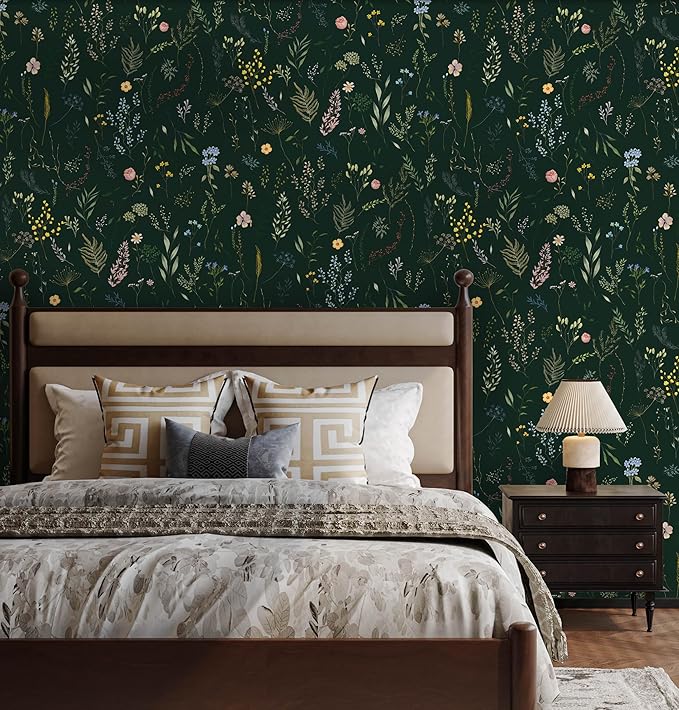Dimoon 78.7"x16.1" Floral Peel and Stick Wallpaper Dark Green Smooth Contact Paper Flower Thicken Waterproof Green Leaf Self Adhesive Pomegranate Wallpaper Removable Shelf Liner Decal Vinyl Roll