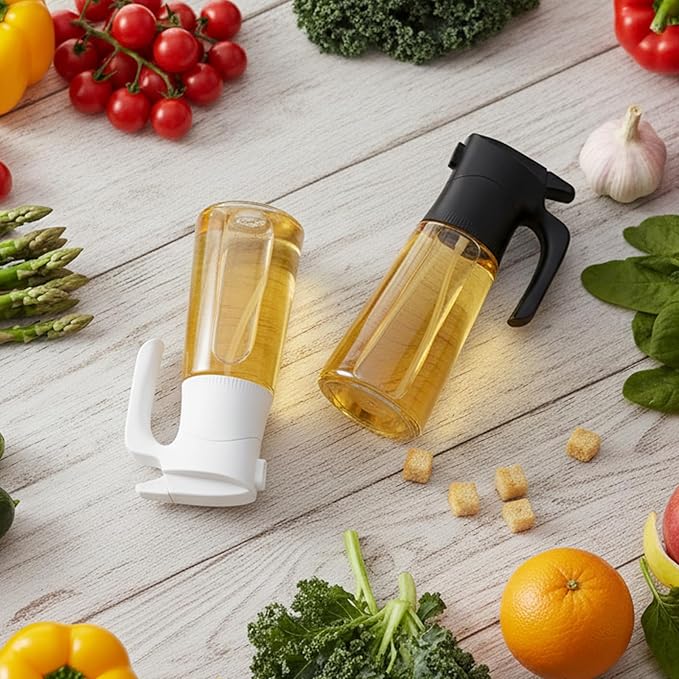 NYXVAULT，A 300ml glass olive oil spray bottle, with precise dosage control, works as a practical kitchen，air fryer tool for salads, frying, grilling (Black)