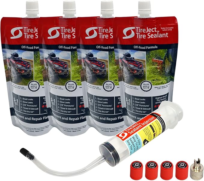 TireJect Off-Road 5-in-1 Flat Tire Protection Kit with Sealant Injector (40oz Compact Tractor Kit)