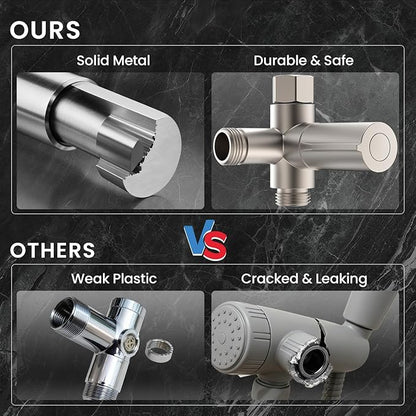 Veken High Pressure Rain Shower Head with Multi-Functions, Square Rainfall Shower Heads with 5-Mode Handheld Spray Combo, Detachable Hand Held Showerhead with Hose, Double Regaderas Para,Starlight