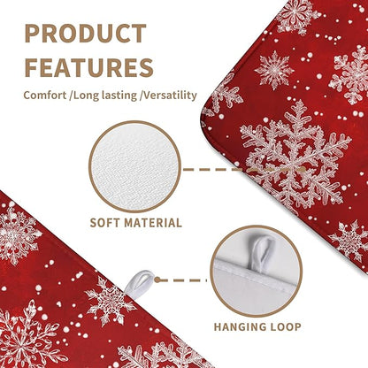 Christmas Dish Drying Mat for Kitchen Counter 18x24 Inch Red Snowflake Xmas Drying Pad Winter Holiday Dish Draining Mat Absorbent Microfiber Dish Drainer Rack Mat for Coffee Bar Kitchen