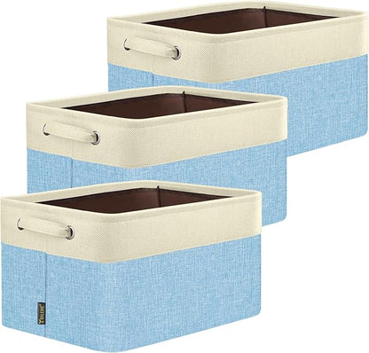 BALEINE 3 Pack Fabric Closet Storage Bins for Shelves, Linen Closet Organizers and Storage, Decorative Baskets for Organizing, Shelf, Clothes, Home, Office (Skyblue, 12"x8"x8")