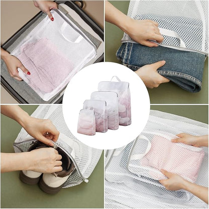 GWT 4Pcs 3D Mesh Laundry Bags with Hanging Handles (S/M/L/XL) - Durable Zippered Wash Bags for Delicates, Shoes & Bulk Clothes - Space-Saving Foldable Design