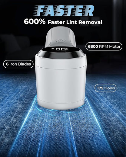 FrSara Fabric Shaver, Rechargeable Lint Remover, 3-Speed Electic Lint Shaver, 6-Blade Sweater Shavers to Remove Pilling, Battery Powered with LED Display for Furniture,Clothes, Upholstery, White
