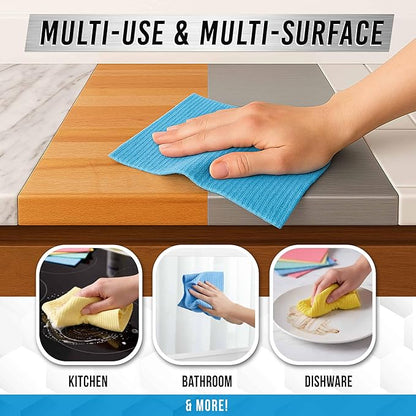 ACTIVE Swedish Dish Cloths for Kitchen 12 Pack Cellulose Sponge Cloth, Washable Dishcloths for Washing Dishes, Original European Dish Towels, Absorbent Reusable Paper Towels - Multicolor Assorted