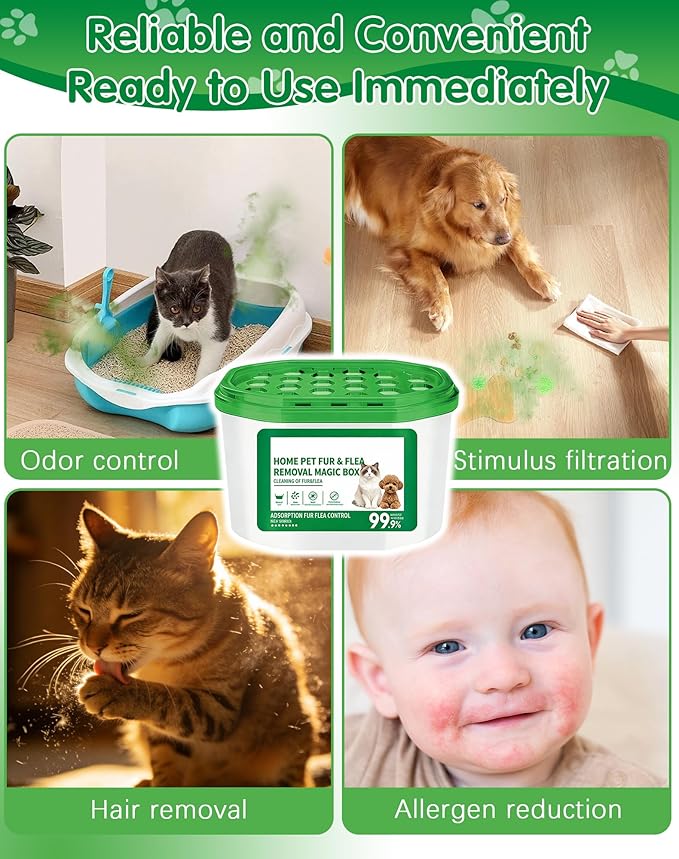 Home Pet Fur & Odor Removal Magic Box, 360° All-Round Airborne Hair Collector, Full-Angle Floating Fur & Dander Trap, Powerful All-Direction Pet Hair Removal and Deodorization (2 PCS)