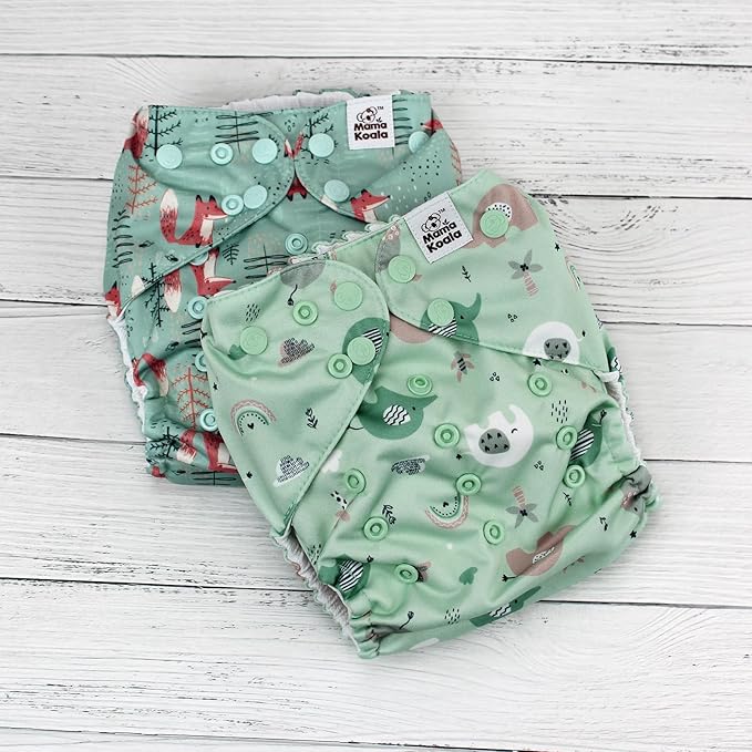Mama Koala 3.0 Pocket Cloth Diapers for Babies with AWJ Lining, 6 Pack with 6 4-Layer Natural Cloth Diaper Inserts - Reusable and Washable Pocket Diapers (Adorable Animal)