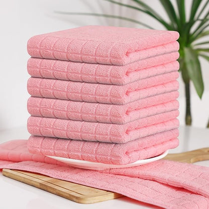 Homaxy Premium Cotton Kitchen Towels 16"x 28", Large Natural Ring Spun 390 GSM Dish Towels, Super Absorbent Terry Kitchen Hand Towels, Soft Tea Towels with Hanging Loop, Pure Pink Design, 8 Pack