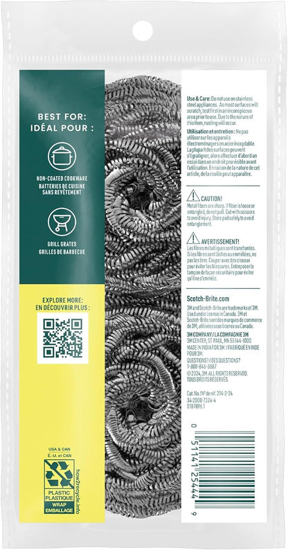 Scotch-Brite Stainless Steel Scrubbers, Scouring Pads for Cleaning Tough Baked-On Messes, Metal Scrubbers for Cleaning Dishes, 48 Scrub Pads