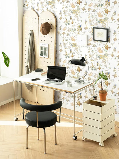 Dimoon 78.7"x17.3" Peel and Stick Wallpaper Floral Beige White Boho Contact Paper Brown Wallpaper Removable Self Adhesive Waterproof Wall Paper Bedroom Bathroom Kitchen Thicken Vinyl Roll