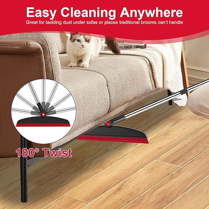 Broom with Dustpan Combo Set and Silicone Air Broom Kit, 51" Long Handle Floor Squeegee, Red Household Kit for Glass Window Rugs Pet Hair Home