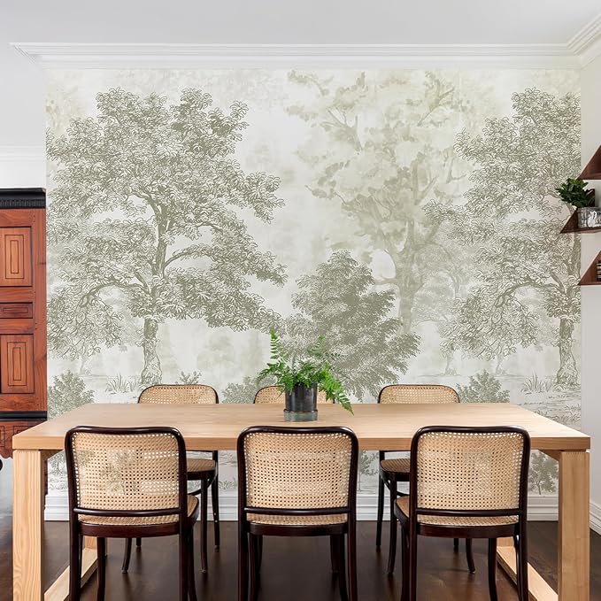 Zeeko Vintage Forest Wall Murals Peel and Stick 88.5" W x 110" H Beige Tree Wallpaper Self-Adhesive Large Nature Landscapes Murals Canvas Wall Decor for Bedroom Bathroom