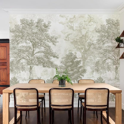 Zeeko Vintage Forest Wall Murals Peel and Stick 88.5" W x 110" H Beige Tree Wallpaper Self-Adhesive Large Nature Landscapes Murals Canvas Wall Decor for Bedroom Bathroom