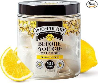 Poo-Pourri Before-You-Go 2-in-1 Toilet Potty Pods, Original Citrus, Bathroom Odor Deodorizer and Toilet Cleaner with Essential Oils, Lemon, Bergamot and Lemongrass Scent, 20 Count (Pack of 6)