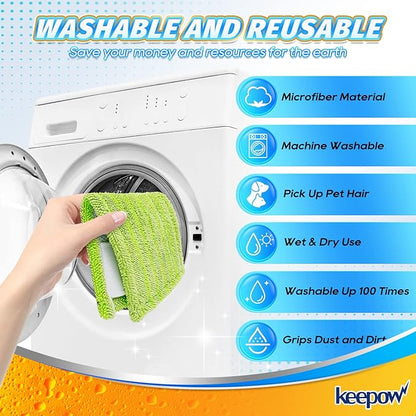 KEEPOW Reusable Mop Pads Compatible with Swiffer Sweeper – Washable Microfiber Floor Cleaning Refills for Wet & Dry Use – 10.6" x 5.1", 4 Pack
