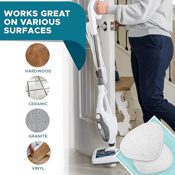 Steam & Go Premium Microfiber Pads for Steam Mops, Floor Steamers, and Carpet Steamers - Washable & Reusable - 2 Pack