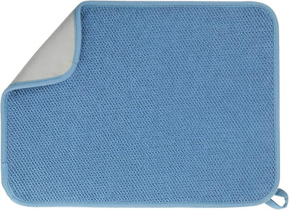 GeeRic Microfiber Dish Drying Mat, Super Absorbent Kitchen Dish Drying Pad for Mother's Day, Reversible Gift Mats for Countertop, 12 * 16 inch Blue