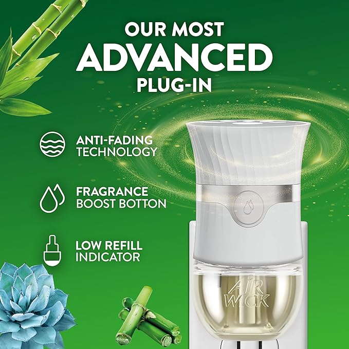 Air Wick Plug In Scented Oil Refill, Infused with Essential Oils, Plug In Air Fresheners for Home, Blue Agave & Bamboo, 4 ct