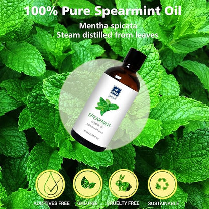 GM Gumili Spearmint Essential Oil, 100% Pure Undiluted Spearmint Oil for Skin, Hair, Aromatherapy - 100ml/3.38 oz