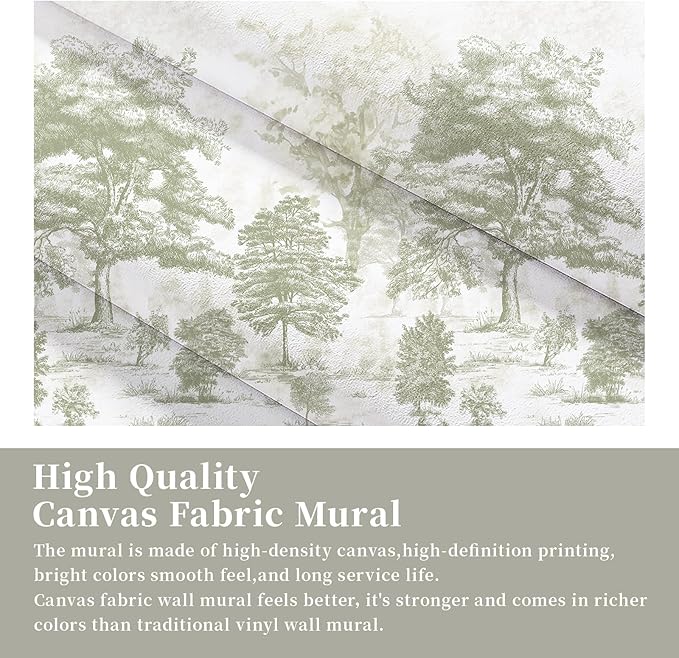 Zeeko Vintage Forest Wall Murals Peel and Stick 144" W x 100" H Canvas Waterproof Tree Self-Adhesive Wallpaper Large Nature Landscape Art Deco for Bedroom