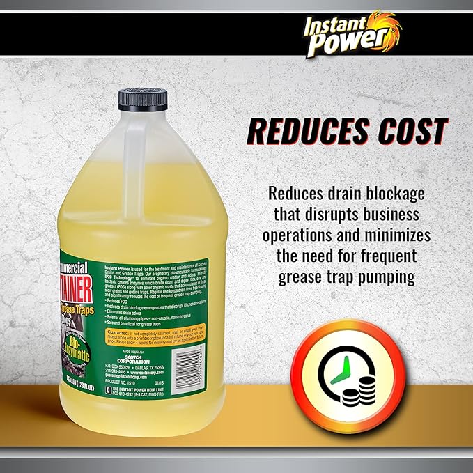 Instant Power Commercial Drain Maintainer - Liquid Enzyme Clog Remover, Cleans and Deodorizes, Reduces Drain Blockages, 1 Gal (Pack of 4)
