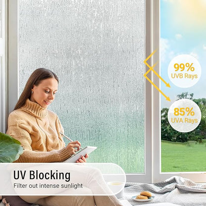 LUTE Rain Glass Window Film, Privacy Frosted Film Decorative Sticker, UV Blocking Static Cling Removable Glass Cover, Stained Frosting Cling Door Window Vinyl for Home Office, 17.5" x 157.4"