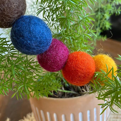 Happy Harvest Garland Wool Felt Balls - 100% Handmade Pom Poms - (50) Pure New Zealand Wool Felt Balls - DIY Pompoms - Approximately 1" Size - Drawstring Muslin Bag