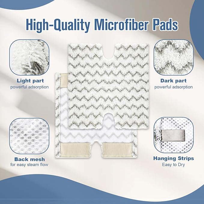 8 Pack Steam Mop Replacement Pads Compatible with Shark Genius Steam Mop S5003D S5002Q S5004 S6001W S6001WM S6002 & Lift-Away Pro Steam Mop S3973 S3973D S3973WM, Washable Microfiber Mop Pads Reusable