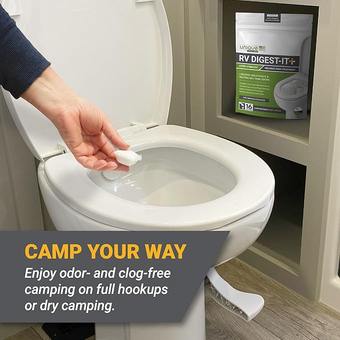 Unique RV Digest-It+ Extra-Strength RV Toilet Treatment Pod - Liquifies Waste and All Brands of Toilet Paper - Eliminates Odors at the Source (16 Pods)