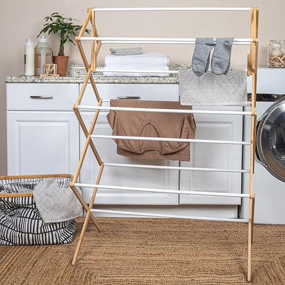 Household Essentials Folding Clothes Drying Rack, Wood Frame with Vinyl Dowels