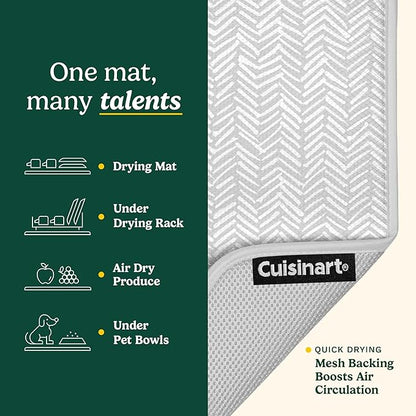 Cuisinart Dish Drying Mats for Kitchen Counter - (2) 16" x 18" Ultra Absorbent Kitchen Dish Drying Mat - Mesh Backing, Foldable, Machine Washable, Fast Drying Dish Mat (Dashed Lines)