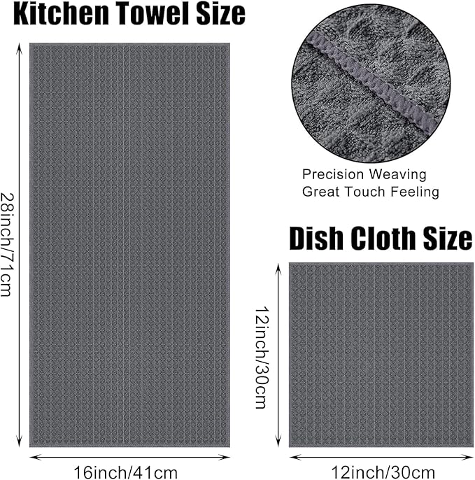 Homaxy Microfiber Waffle Weave Kitchen Towels Set, 16 x 28 Inch and 12 X 12 Inch Ultra Absorbent and Solid Color Dish Towels, 8 Pack, Navy Blue/Grey/Black/Dark Grey
