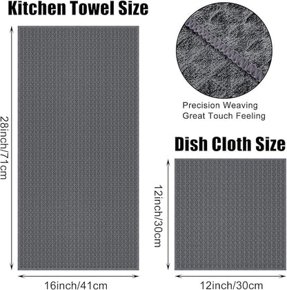 Homaxy Microfiber Waffle Weave Kitchen Towels Set, 16 x 28 Inch and 12 X 12 Inch Ultra Absorbent and Solid Color Dish Towels, 8 Pack, Navy Blue/Grey/Black/Dark Grey