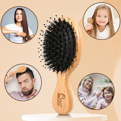 BLACK EGG Mini Hair Brush - Mini Boar Bristle Hair Brush for All Hair Types Tangle-Free Hair Comb for Women Men Kids - Detangling Travel Hairbrush