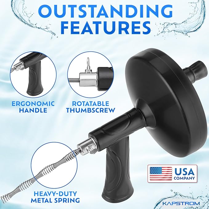 Plumbing Drain Snake (Spiral Diameter 0.5 inch / 1.3 cm), Hair Clog Remover Tool for Toilet, Heavy-Duty Drain Auger for Kitchen & Bathroom Sink, Pipe & Sewer Cleaner for Shower & Bathtub