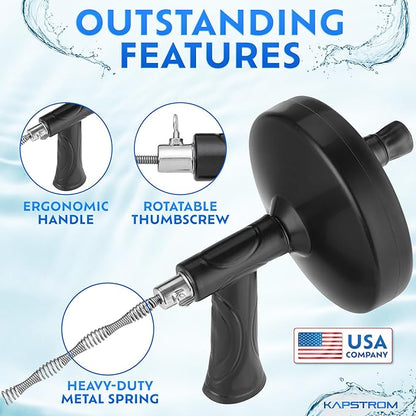 Plumbing Drain Snake (Spiral Diameter 0.5 inch / 1.3 cm), Hair Clog Remover Tool for Toilet, Heavy-Duty Drain Auger for Kitchen & Bathroom Sink, Pipe & Sewer Cleaner for Shower & Bathtub