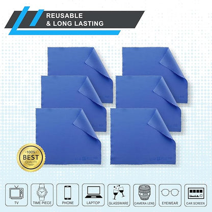 Eco-Fused Microfiber Cleaning Cloth - 7x6'' Microfiber Cloth - Pack of 6 Blue Lens Cleaning Wipes - Cleaning Cloth for Glasses, Eyeglasses, Camera Lens & Phones