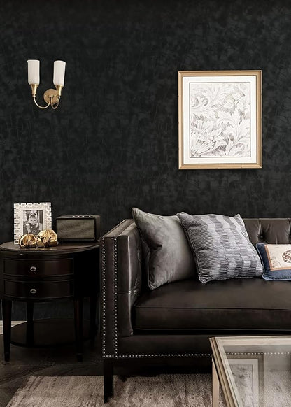 Yasinet Peel and Stick Wallpaper Black Removable Wallpaper Modern Black Contact Paper Dark Thicken Self Adhesive Textured Wall Paper for Cabinets Badroom Waterproof Vinyl 78.7"x 15.7"