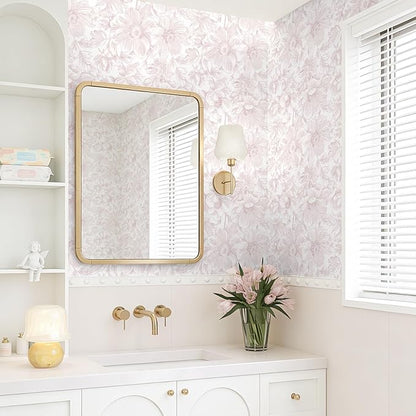 Floral Peel and Stick Wallpaper - Pink White Removable Self adhesive Wall Paper for Decor Walls Bathroom,Bedroom - Boho Flower Waterproof Modern Contact Paper for Cabinets and Drawers, 17.3"×196.8"