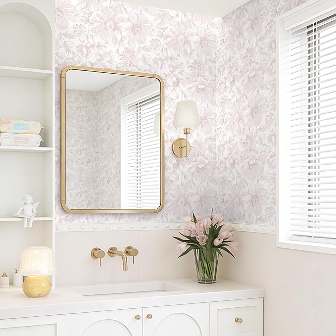 Floral Peel and Stick Wallpaper - Pink White Removable Self adhesive Wall Paper for Decor Walls Bathroom,Bedroom - Boho Flower Waterproof Modern Contact Paper for Cabinets and Drawers, 17.3"×118"