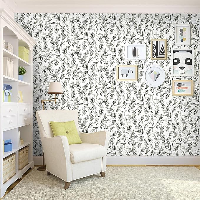 Livebor Green Leaf Peel and Stick Wallpaper Olive Leaf Contact Paper 17.7inch x 393.7inch Sage Green Wallpaper Peel and Stick Eucalyptus Farmhouse Wall Paper Neutral Self Adhesive Decorative Vinyl