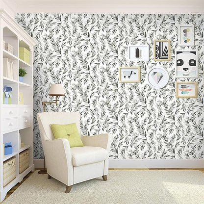 Livebor Olive Leaf Wallpaper Peel and Stick Leaf Contact Paper 17.7inch x 196.8inch Sage Green Peel and Stick Wallpaper Modern Farmhouse Wall Paper Neutral Removable Self Adhesive Decorative Vinyl