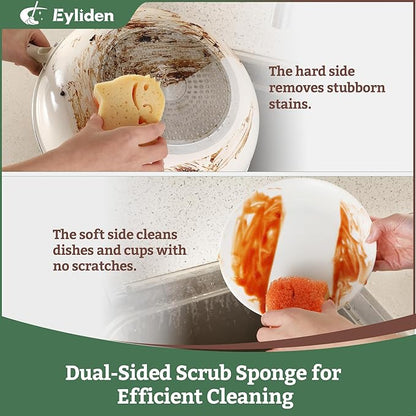 Eyliden 6 Pack Scrub Sponge - Dual-Sided, Smart-Temp Firmness, Dish Scrubber, Non-Scratch, Multi-Surface Safe Cleaning Sponges for Kitchen, Bathroom, Dish Scrubbing