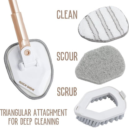 Quick Shine Ultimate Gold Clean + Polish Mop Kit | All-in-One 11 Pc Kit w/Interchangeable Attachments | Cleaner & Polish Included | No Batteries Needed | All Floors Pro Cleaning System | 2-in-1 Mop