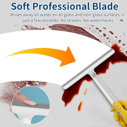 WONDAY Shower Squeegee for Glass Doors, 12" Long Handle Window Squeegee Cleaning Tool, Streak-Free Silicone Blade for Bathroom Mirror, High Windows, Car Windshield (2 Pack,Grey+Green)